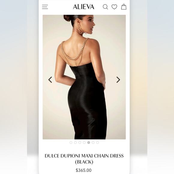 ALIEVA Dulce Dupioni Black Maxi Dress Gold Chain Straps Slit Size L - Picture 2 of 13